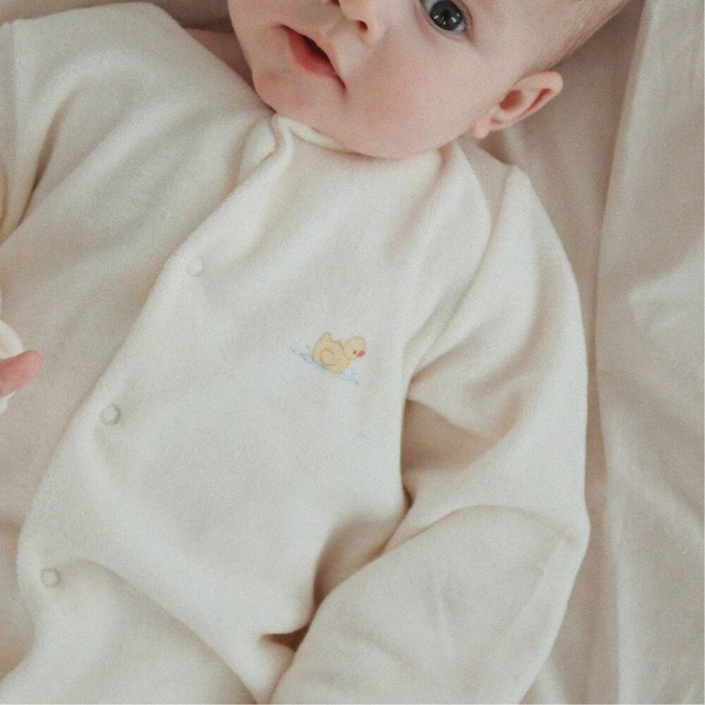 Fanga Fontana (9M) Elu Organic Velour Onesie Antique White Duck Baby Romper